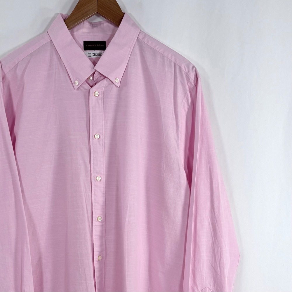 Thomas Dean Button Down Shirt Pink XXL Slub Cotton Long Sleeve Mens